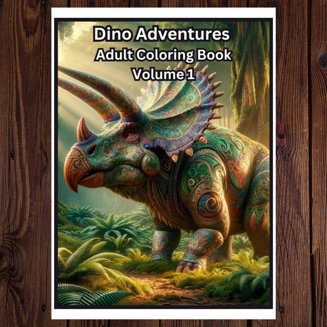 Dino Adventures Adult Coloring Book Vol. 1 - 25 Printable Coloring Pages