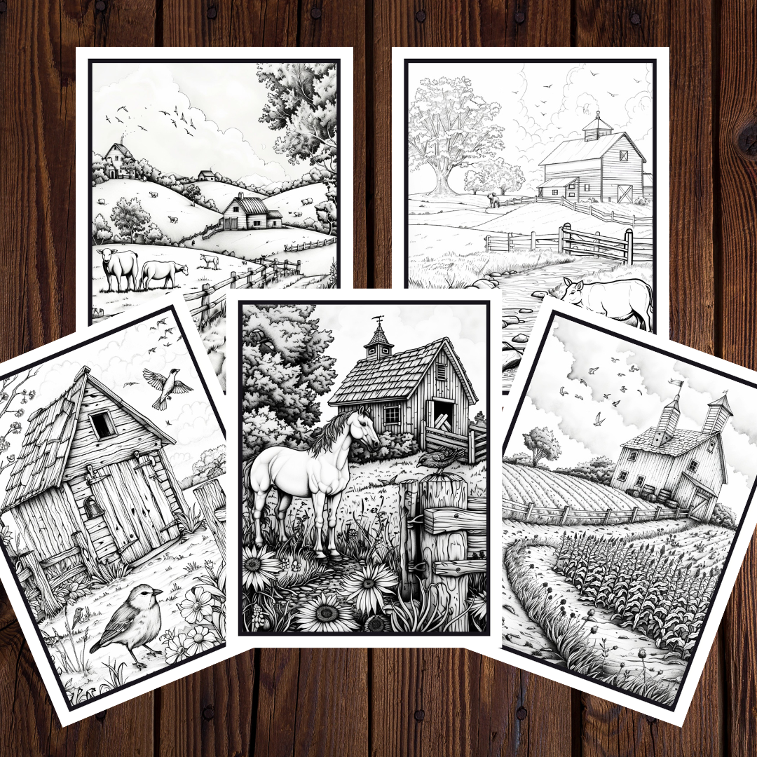 Farm Life Adult Coloring Book Vol. 1 - 25 Printable Coloring Pages