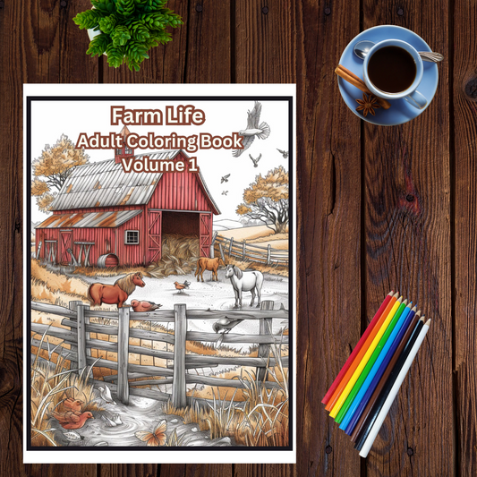 Farm Life Adult Coloring Book Vol. 1 - 25 Printable Coloring Pages