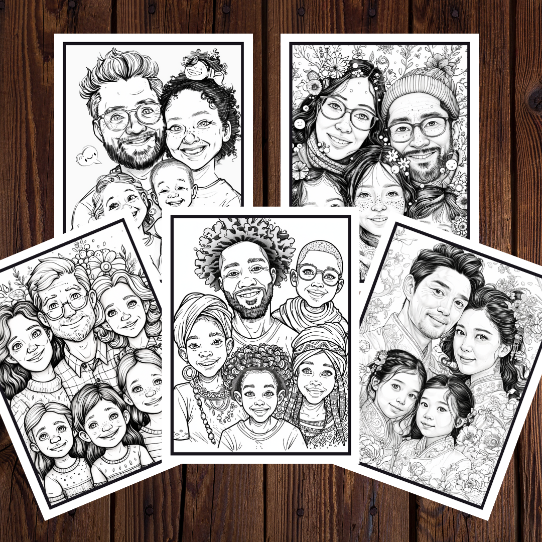 Happy Family Adult Coloring Book Vol. 1 - 25 Printable Coloring Pages