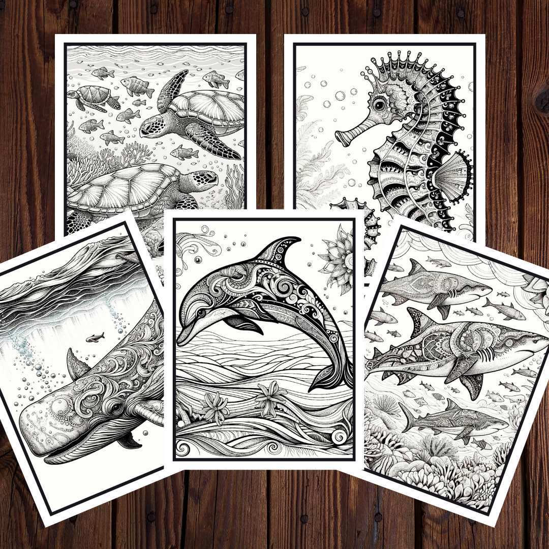 Adult Coloring Book - Ocean Adventures Vol. 1 - 25 Printable Coloring Pages