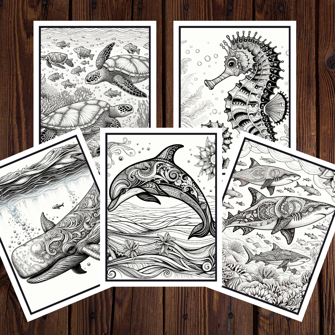 Ocean Adventures Adult Coloring Book Vol. 1 - 25 Printable Coloring Pages
